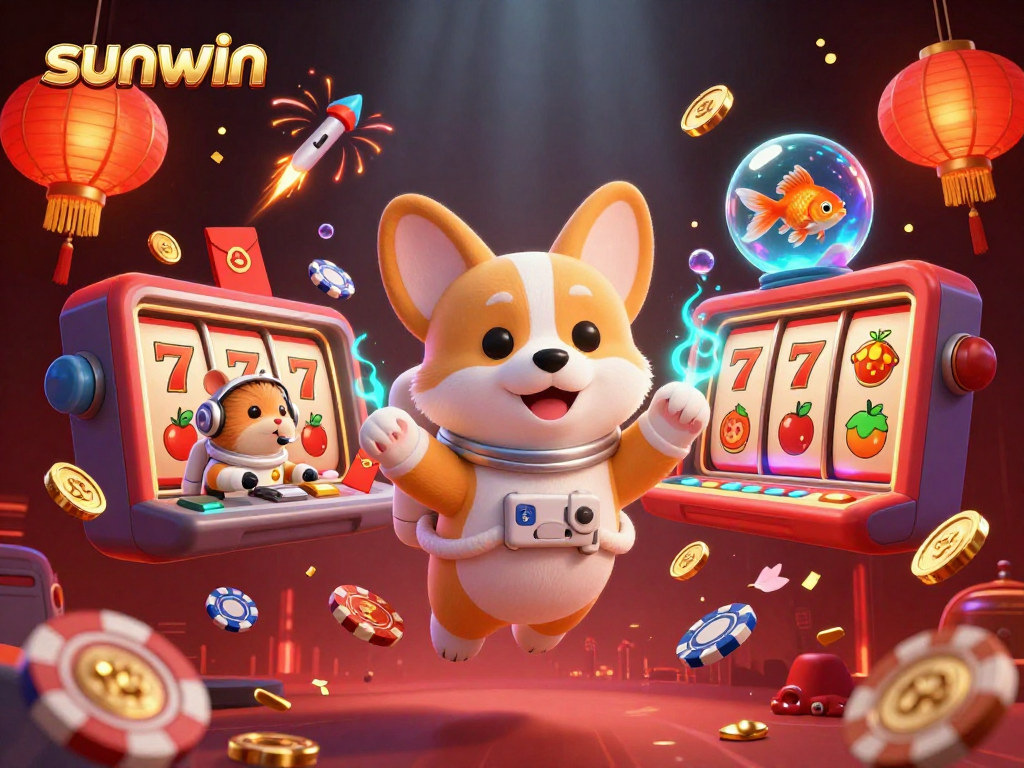 Engage in exciting gameplay at sunwin with a corgi astronaut in a vibrant space casino.