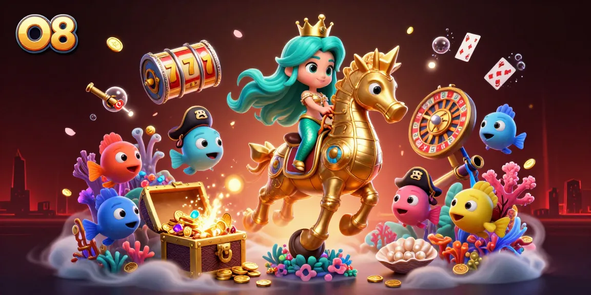 Join the excitement at O8's vibrant casino scene with the mermaid princess and underwater treasures!