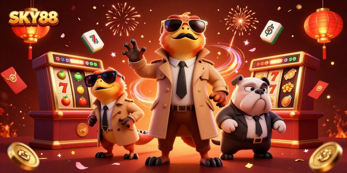Experience thrilling action at SKY88 with three raptors in disguise entering a high-stakes casino lounge.