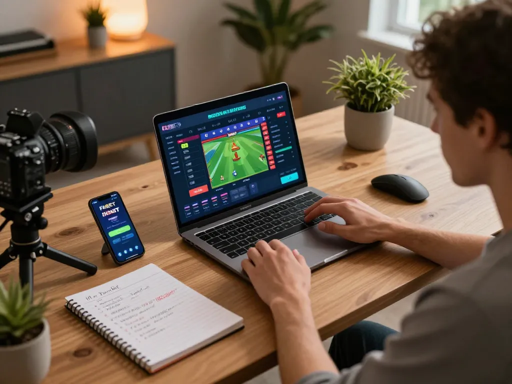 Engaging in online sports betting with FABET app on laptop and smartphone while strategizing.