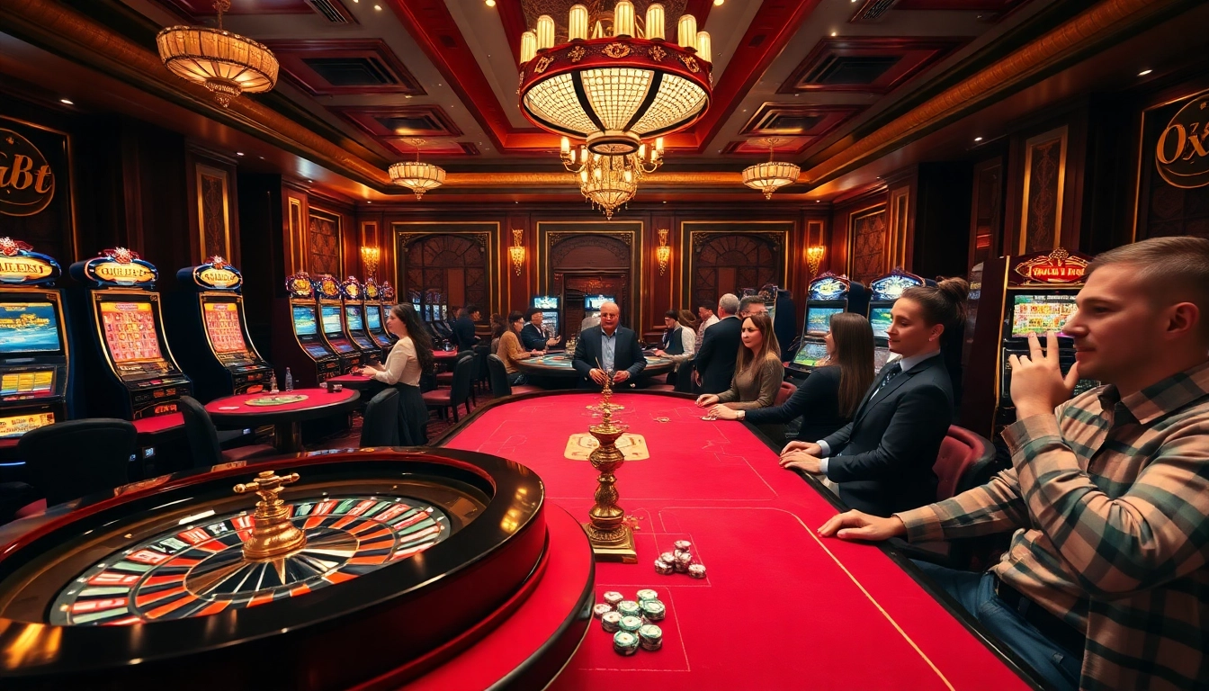 Immerse yourself in the luxury of OXBET's casino experience, featuring poker tables and vibrant slot machines.