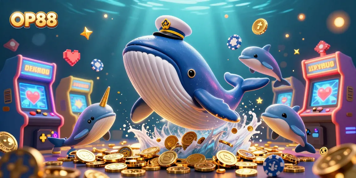Experience the thrill of OP88 as a giant cartoon whale breaches coins while dolphins perform tricks!