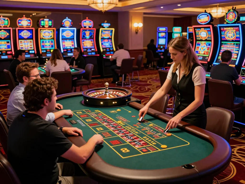 Players placing bets on the roulette table at FIVE88 casino, excitement filling the air.