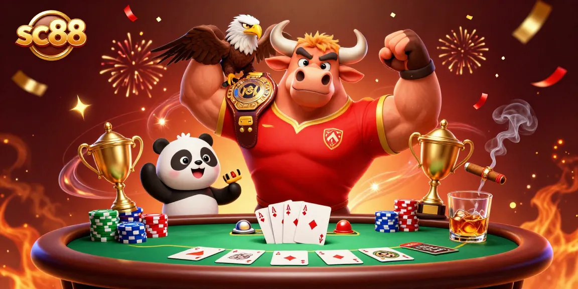 sc88 showcases vibrant casino spirit with animated characters celebrating a poker victory.