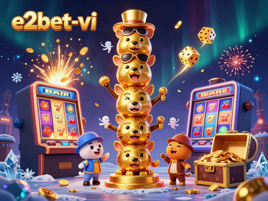 Experience thrilling action at e2bet-vi with vibrant casino elements in a colorful digital landscape.