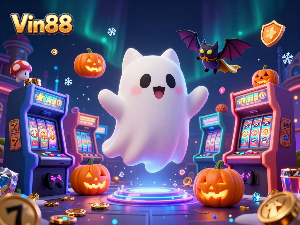 Engage in thrilling casino adventures with Vin88 featuring ghostly characters and vibrant game elements.