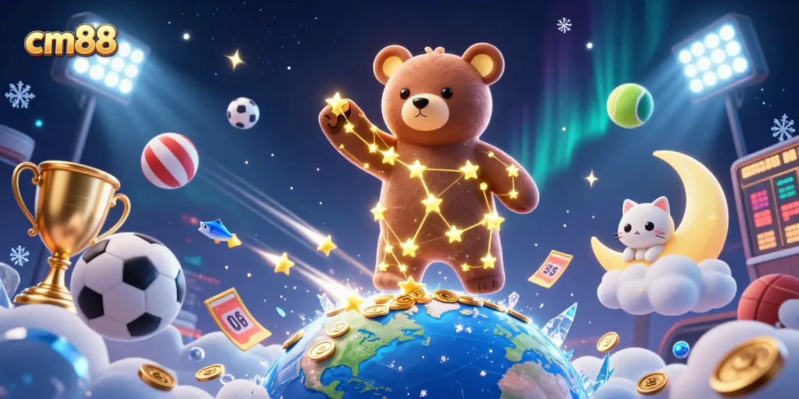 Experience cm88's festive gaming atmosphere with a constellation bear and lively sports elements.