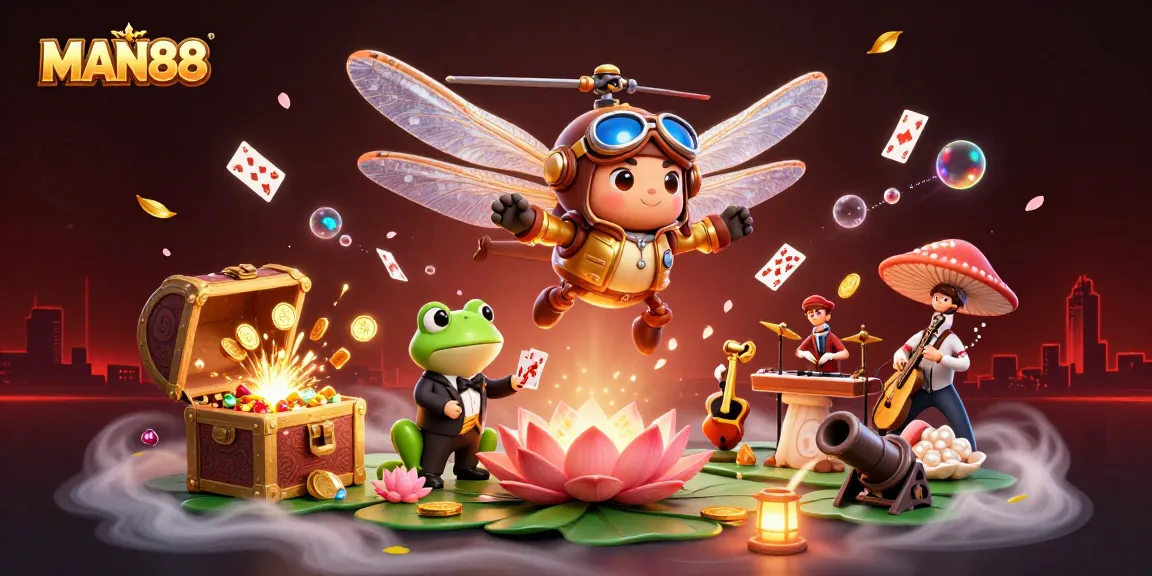 Experience thrilling gameplay at MAN88 with a vibrant casino scene featuring unique characters.