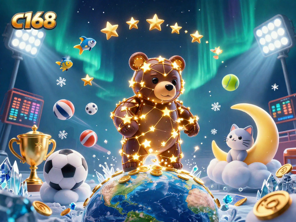 Experience thrilling gaming moments at c168 with a constellation bear and vibrant sports elements.