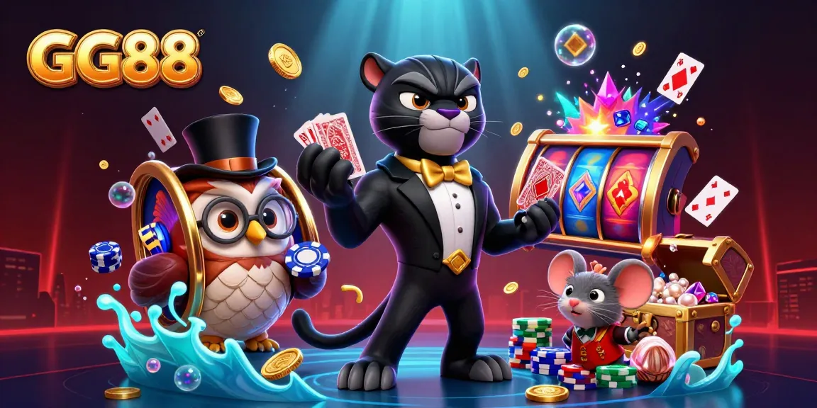 Experience GG88 vibrant slots action with a stylish panther dealer and charming casino characters.