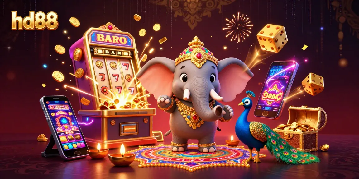 hd88 showcases a vibrant 3D cartoon scene with slot machines and festive decorations depicting a lively casino atmosphere.