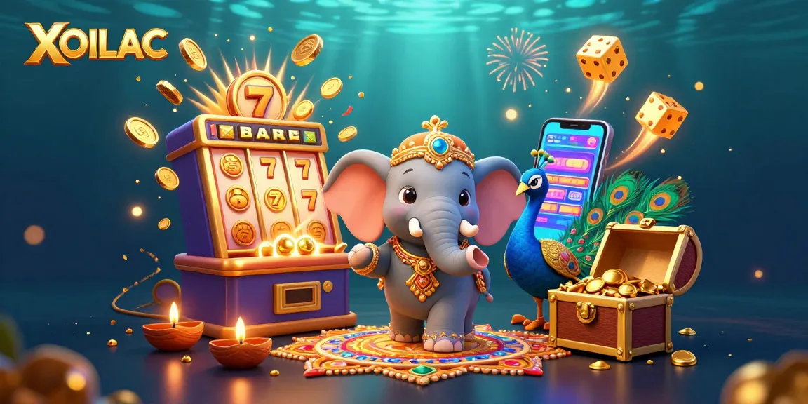 Experience XOILAC's vibrant online casino with colorful characters and dynamic gaming elements in a lively scene.