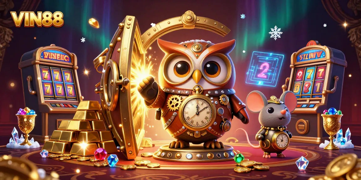 Exciting slots scene featuring VIN88's time-traveling owl and treasure elements.