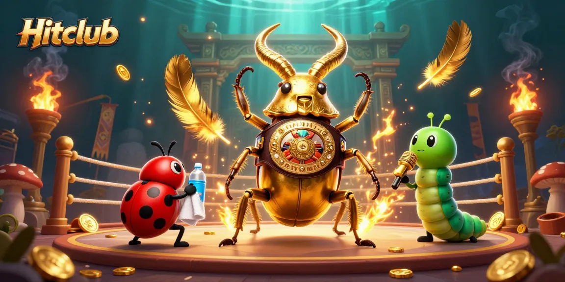 Engage with Hitclub's thrilling gaming atmosphere featuring a boxing beetle showdown, gold coins, and dynamic decorations.
