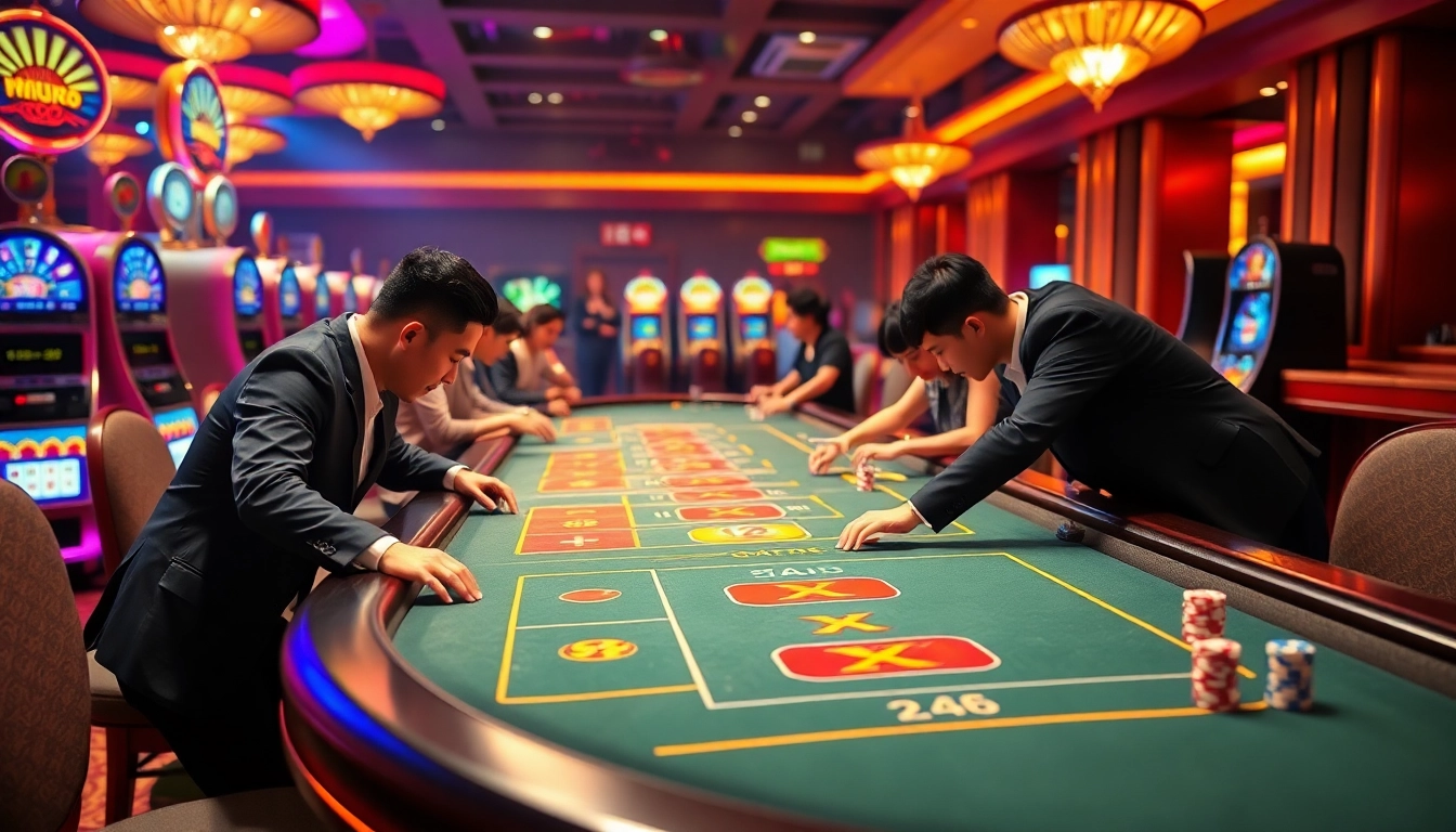 Tài xỉu md5 players engaging in an exciting game at a luxurious casino table with visible MD5 hash codes.