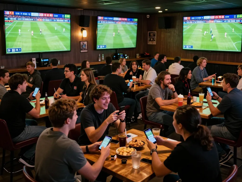 Exciting environment for trực tiếp bóng đá showcasing fans engaging with betting apps and cheering.