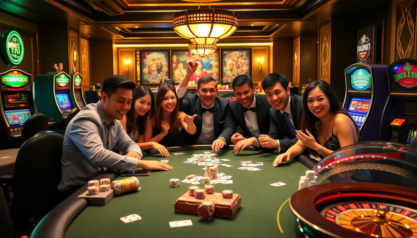 Players enjoying an exciting game of Dominoqiu in a vibrant casino atmosphere.