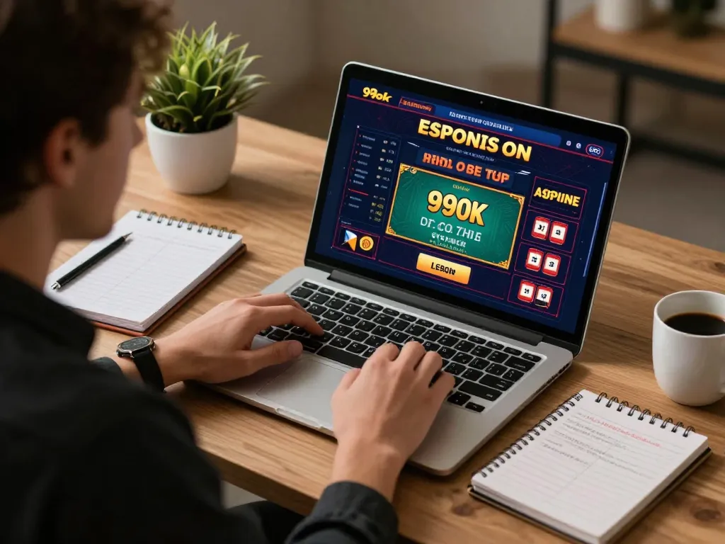 Engaged user playing 99ok online casino game on laptop, showcasing strategic betting.