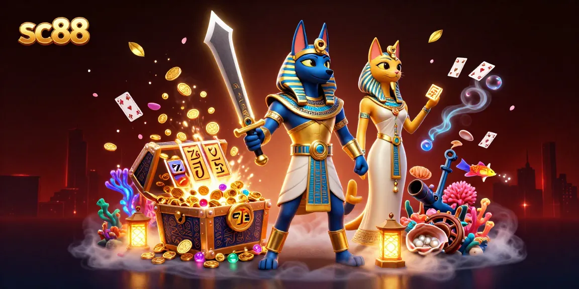 Experience winning at SC88 with a dynamic casino scene showcasing vibrant characters and exciting gaming elements.