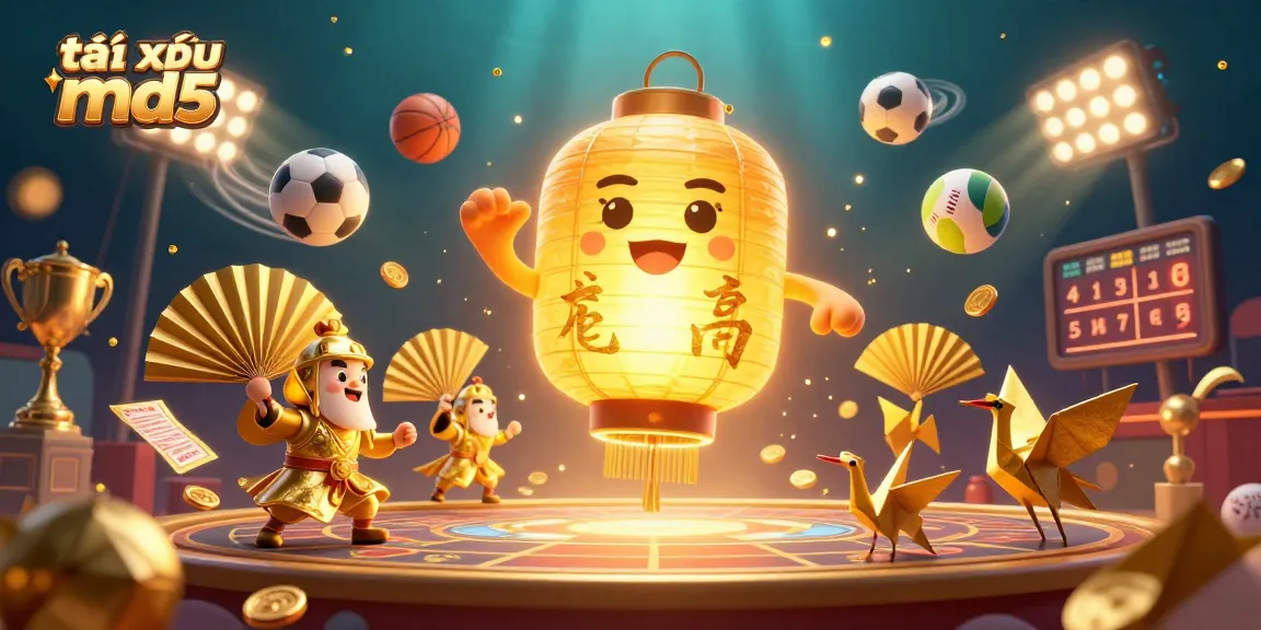 Engage in thrilling games with tài xỉu md5 amid a vibrant night market casino backdrop, featuring dynamic sports elements and ambient lighting.