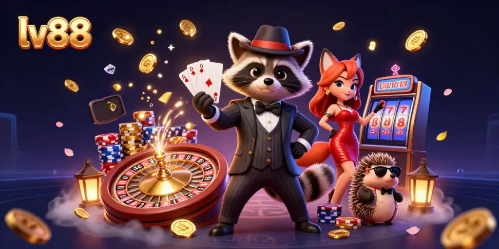 Engage with thrilling action at lv88 featuring a suave raccoon and a winning hand.
