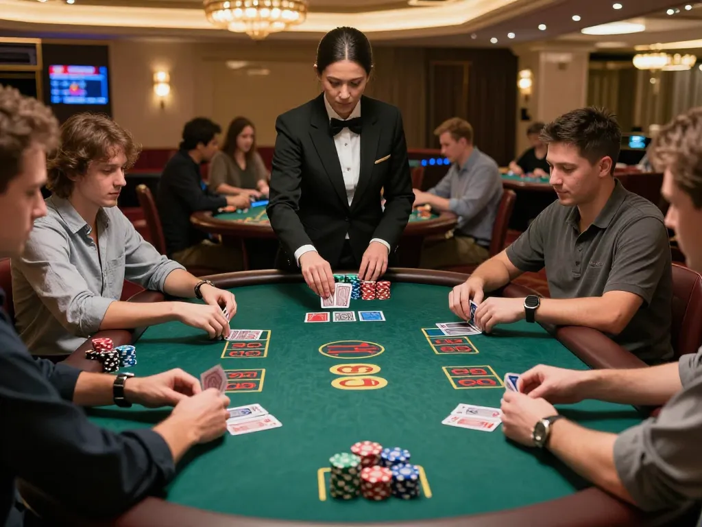 UU88 players making strategic decisions at an engaging live blackjack table in an upscale casino.