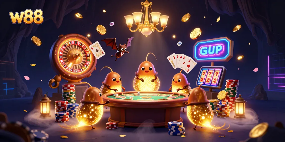 Engage with w88's thrilling casino atmosphere lit by glowworms and a bat dealer.