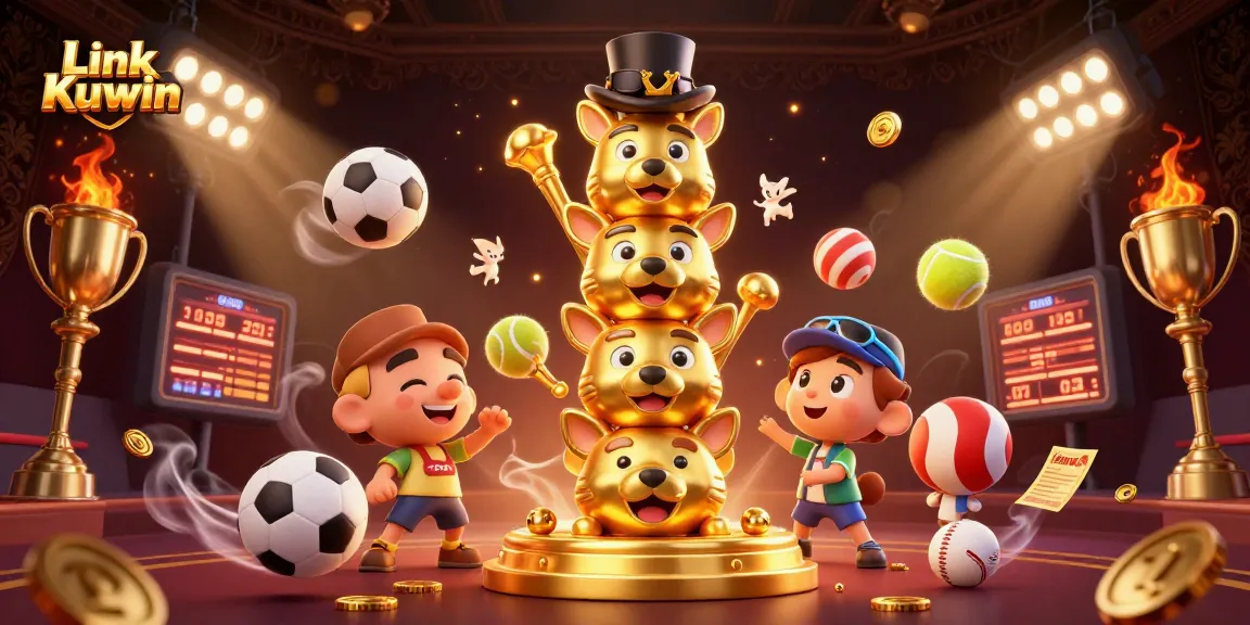 Experience exhilarating wins with Link Kuwin in this vibrant casino-themed 3D illustration.