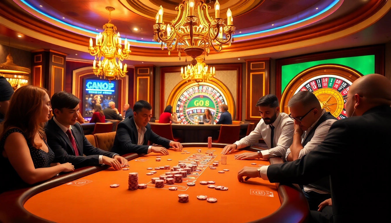 Players enjoying the go8 game at an upscale casino table, radiating excitement and luxury.