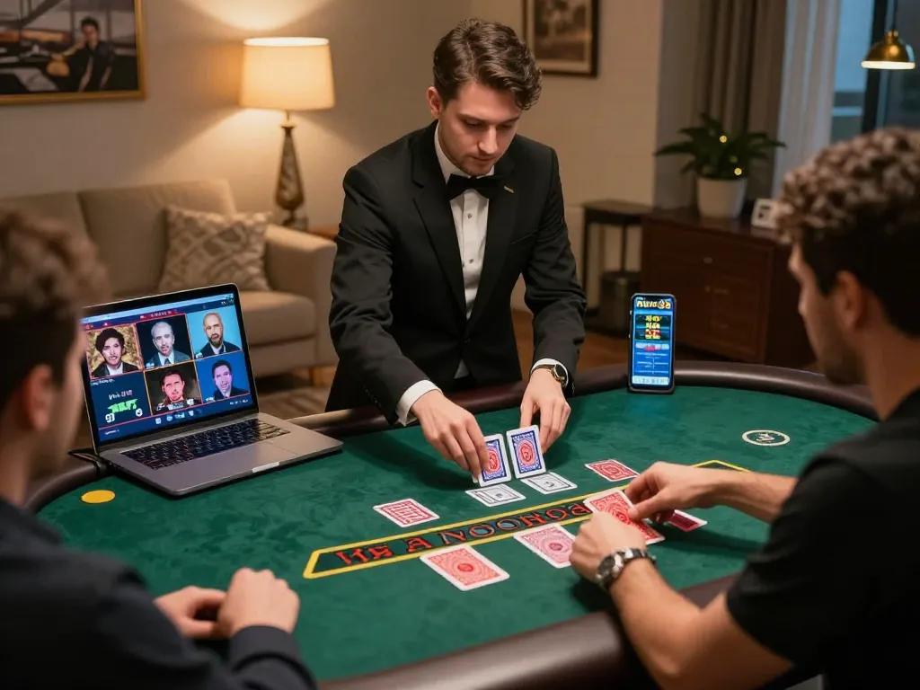 Players enjoying the live dealer blackjack on New 88 platform in modern home setup