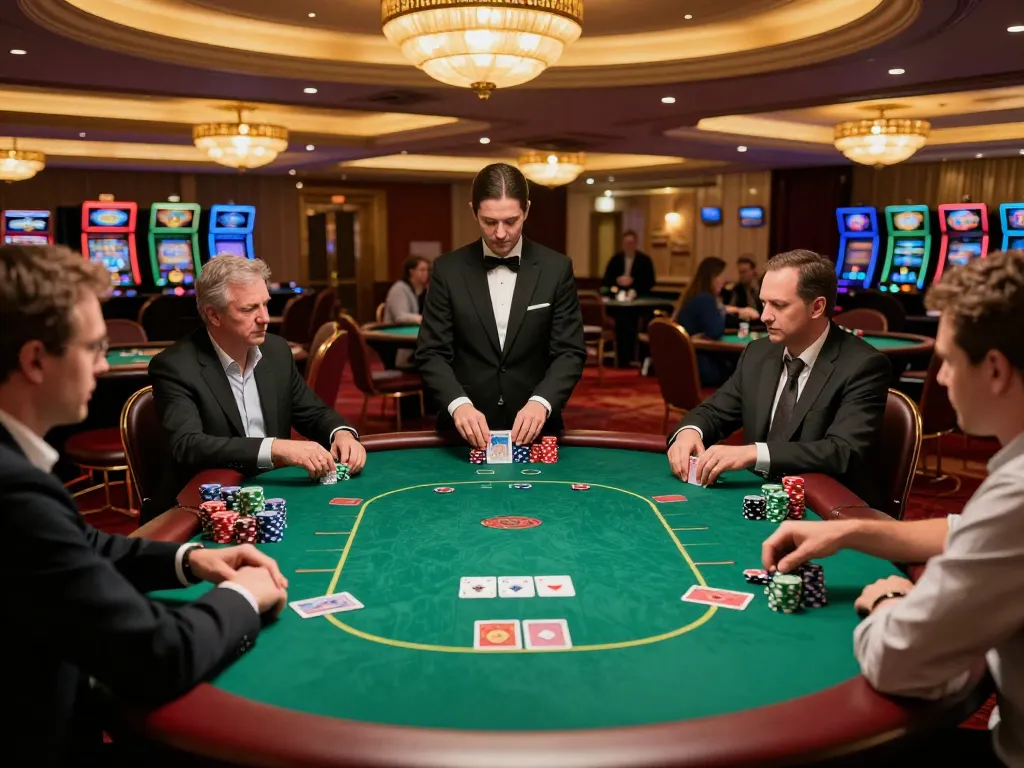 Lu88 poker players strategizing during an intense game at an upscale casino