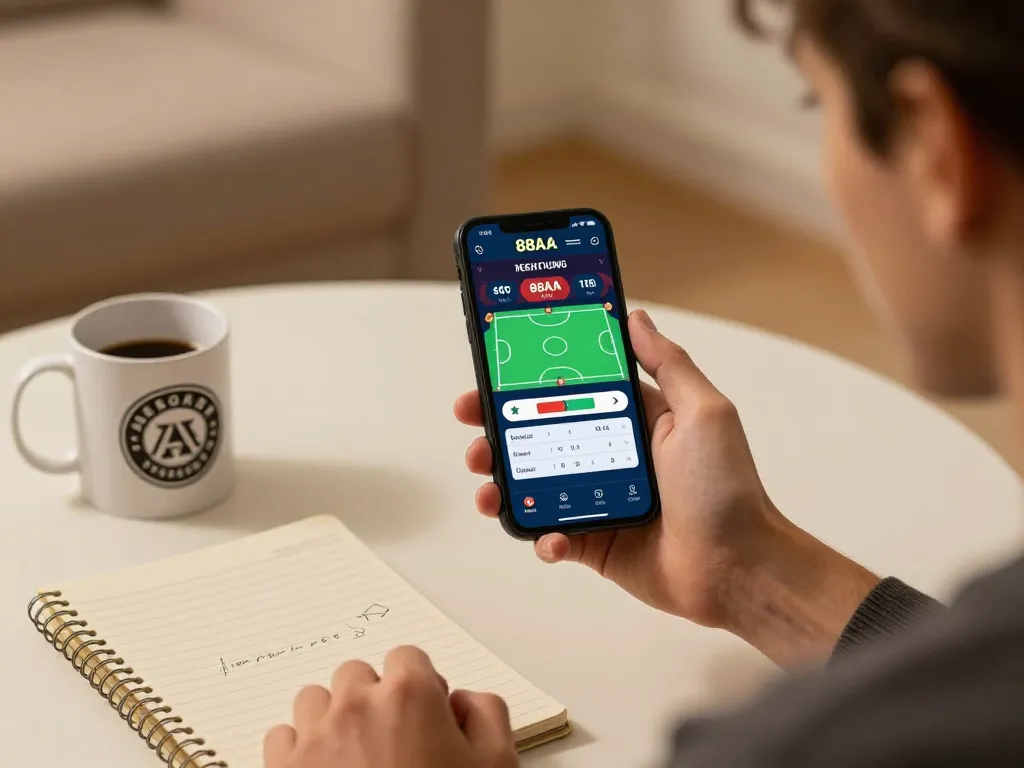 88aa trang chủ – User actively betting on the 88AA casino app in a cozy home environment.