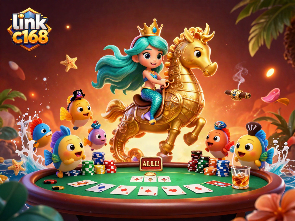 Engage in exciting gameplay at link c168 with vibrant characters, poker tables, and colorful game elements.