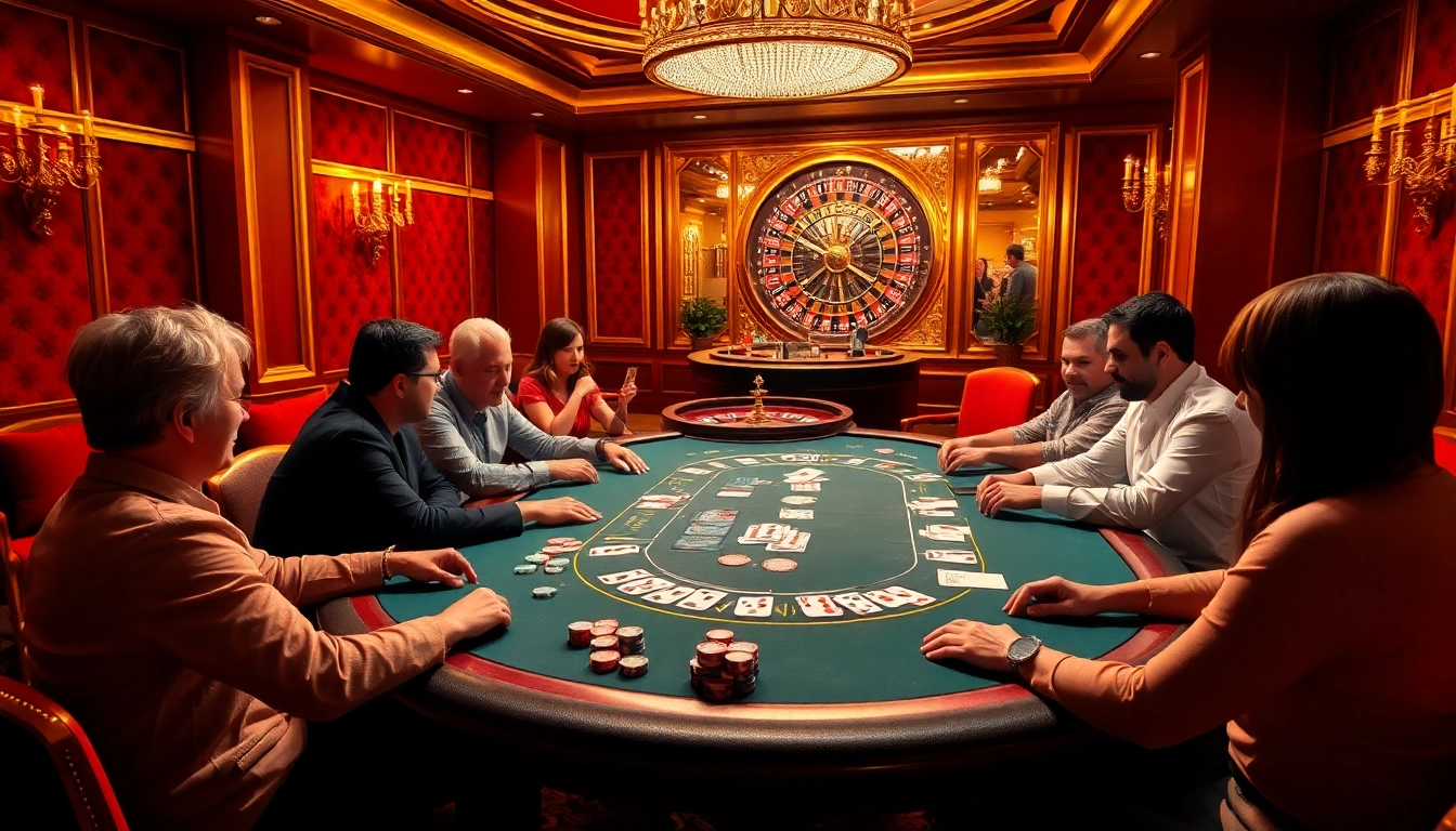 Engaged players at a luxurious poker table highlighting strategies at https://one88.london/ with vibrant casino imagery.
