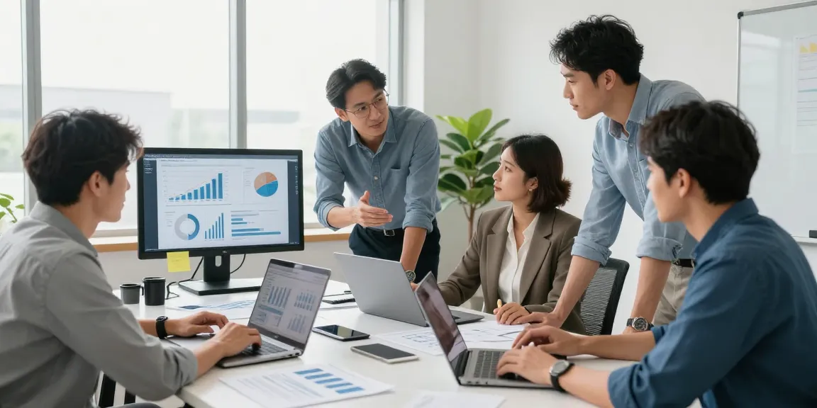 Accountants for small business collaborating in a modern office setting.