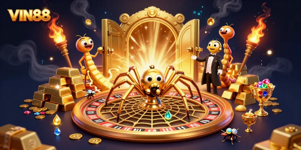 Experience the excitement of VIN88 while betting at the roulette-themed web spun by a magical spider.