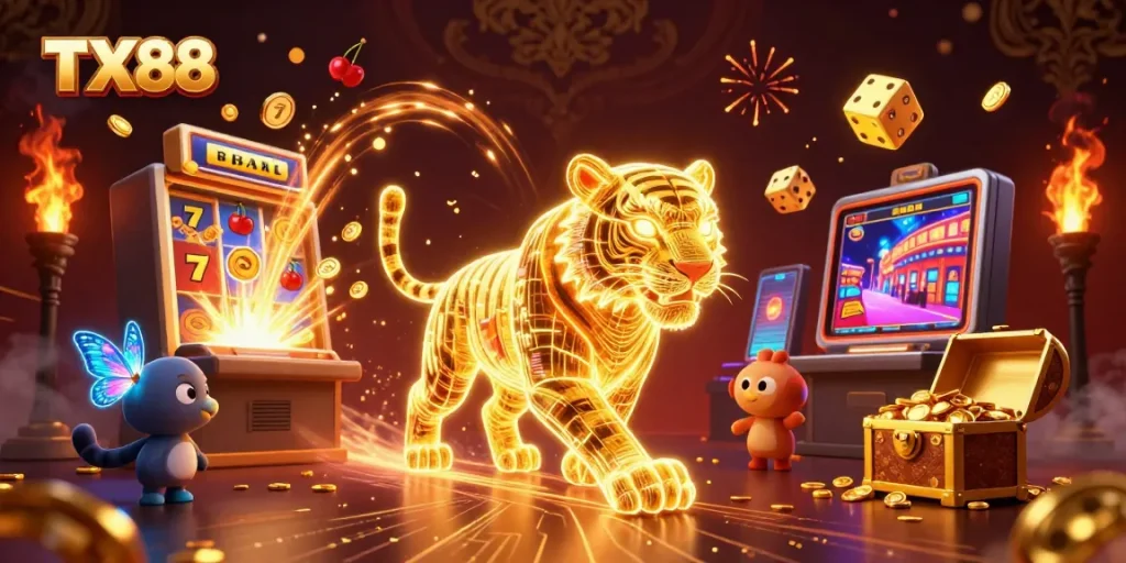 Experience thrilling wins at TX88 casino with vibrant 3D characters and dynamic game action.