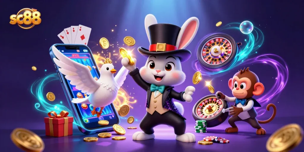 Experience magical wins with sc88's vibrant gaming scene filled with coins, cards, and fun!