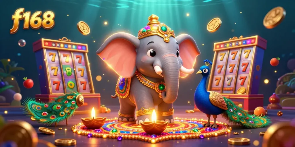 Experience exciting wins at f168 with vibrant slots and fantasy elements in a dynamic casino scene.