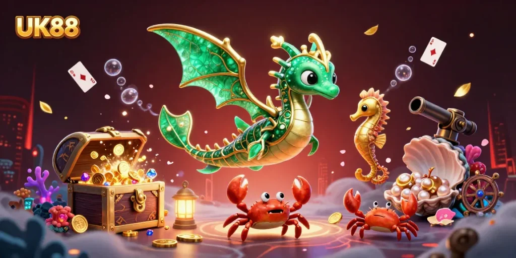 Engage with UK88 in a vibrant underwater treasure realm of online casino gaming.