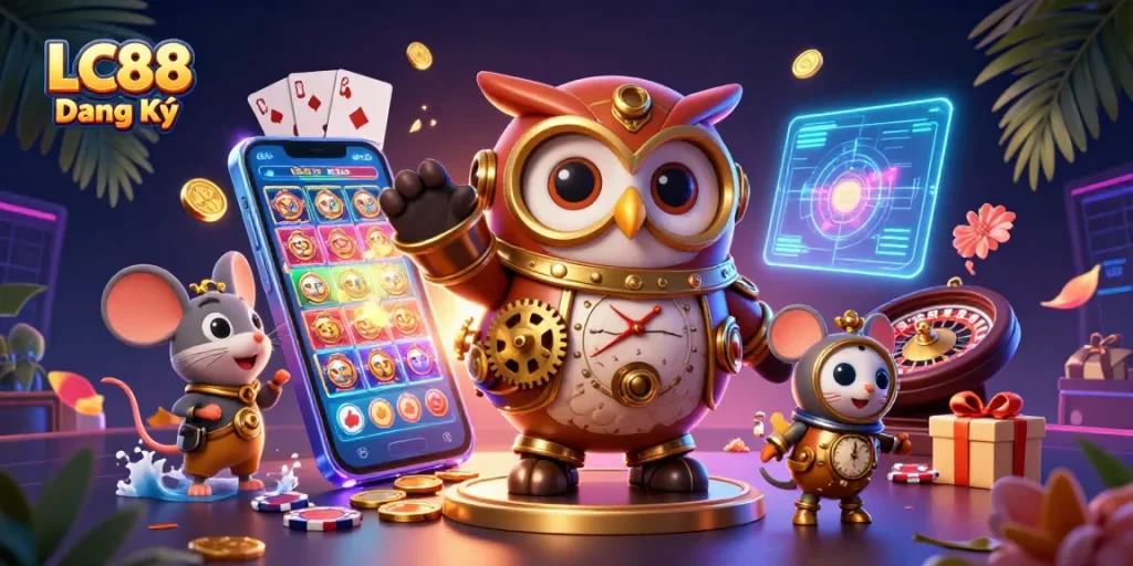 Win big at LC88 Đăng Ký with exciting slots and casino games in a vibrant 3D scene.