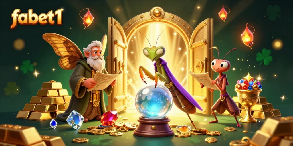 Experience the enchanting world of fabet1 with this magical casino illustration filled with treasures and luck.