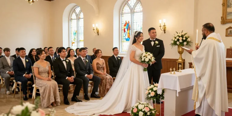 Religious wedding ceremony at a beautiful venue showcasing rokok88's elegant settings.