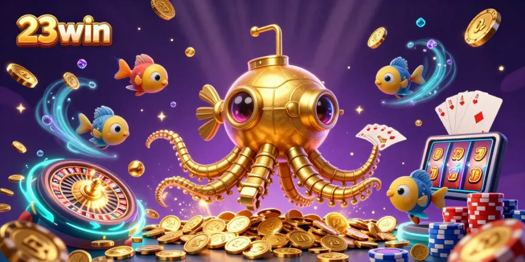 Engage in exhilarating gameplay at 23win with vibrant casino themes featuring golden elements.