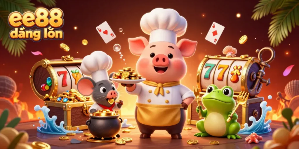 Engage with ee88 đăng nhập for exciting gold coin jackpots in a vibrant 3D casino scene.