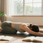 Relaxing wellness scene showcasing a woman practicing yoga, embodying the rokok88 lifestyle of tranquility and positivity