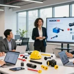 Collaboration in a modern business setting with diverse professionals discussing ROKOK88 marketplace solutions.