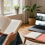 Engaging scene showcasing a person enjoying ROKOK88X content with tea and a cozy reading nook.