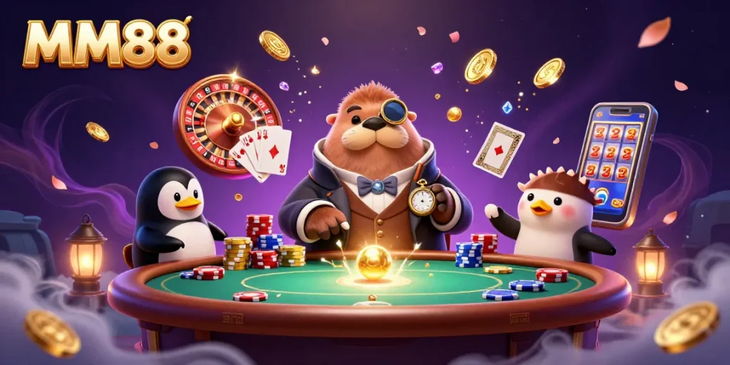 Engage in MM88's thrilling poker scene as characters bluff at the underwater table.