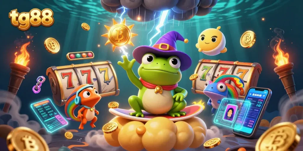 Experience the thrill of tg88's vibrant casino world with golden coins raining down.